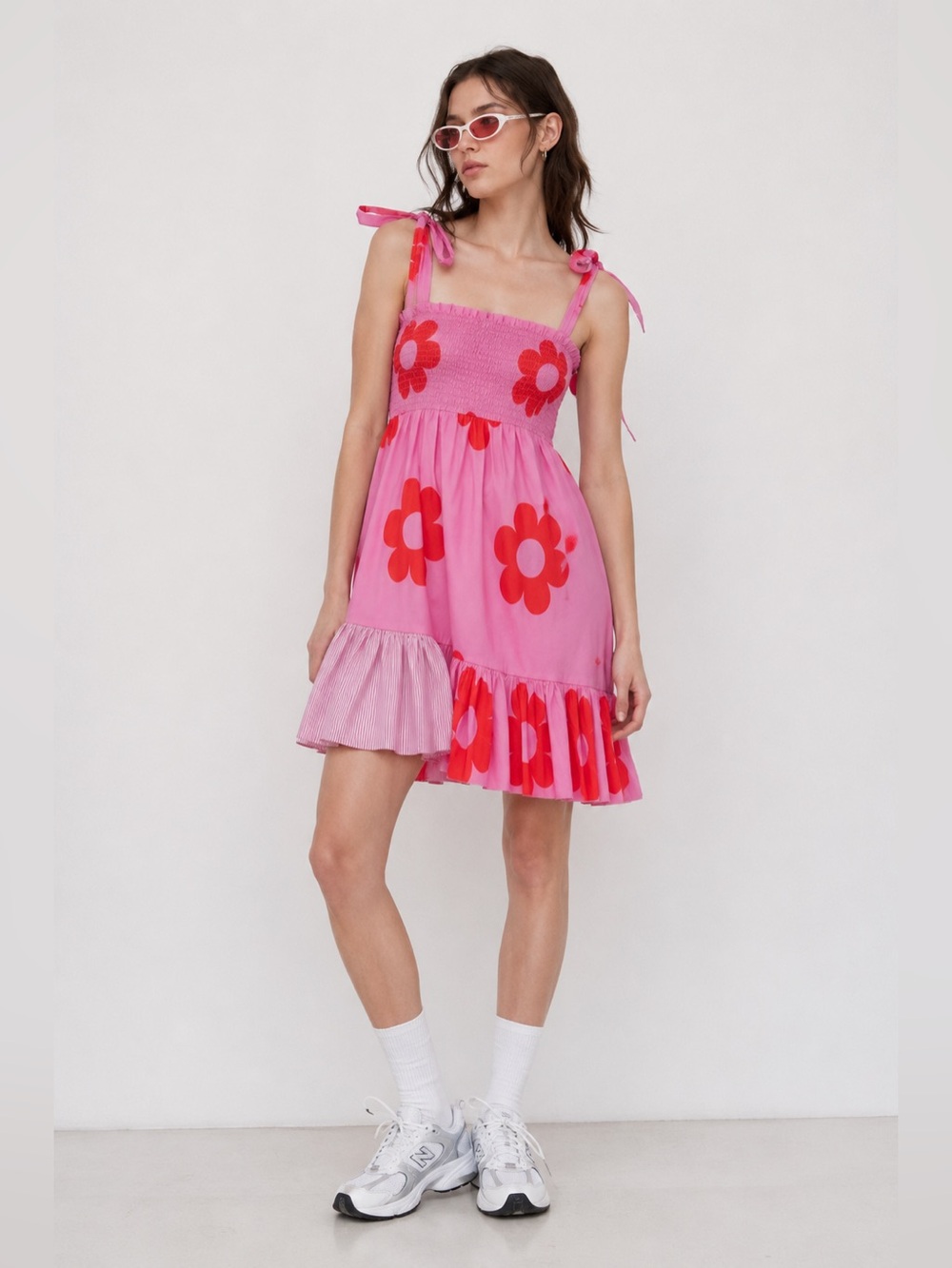 Lazy Oaf Fantasy Fiction Pink Floral Tie Shoulder Dress Y2K Whimsical
